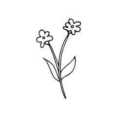 Simple doodle of flower, hand-drawn branch icon. Floral illustration.