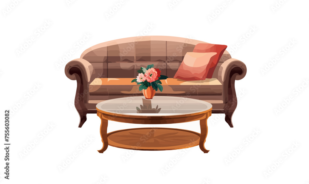 Poster sofa with coffee table table and rug isolated vector style with transparent background illustration