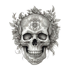 Illustration of skull tattoo on transparent background