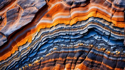 A captivating display of layered sandstone striations, offering a stunning palette of earth tones in a rugged texture.