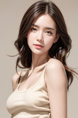 Naklejka premium Gorgeous Young Female Model - Fashion or Cosmetics Model - Beauty with Perfect Fine Features - Beautiful Smooth Hair