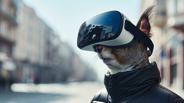 squirrel with vision virtual reality sunglass solid background