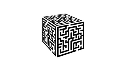 Maze cube, black isolated silhouette