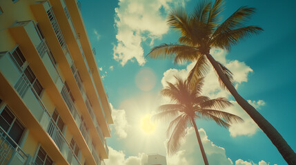 a cinematic and dramatic real-life moment in Miami. Shot with a 45mm lens, it portrays the vibrant atmosphere and urban landscape of the city, evoking a sense of realism and authenticity.