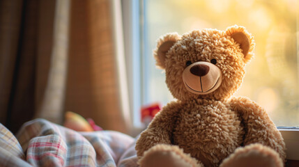 Photo of Teddy bear wearing a cheerful smile.