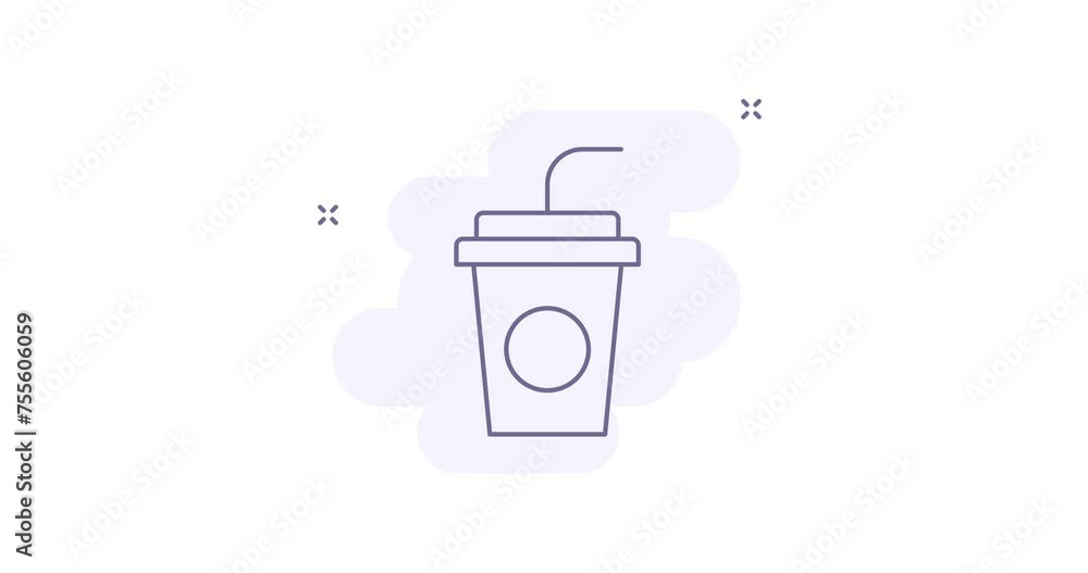 Poster drink 2d animated outline icon. drink line icon 4k video motion design graphics for web, mobile and 