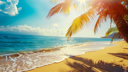 Palm tree on a beautiful white sand beach; travel memories