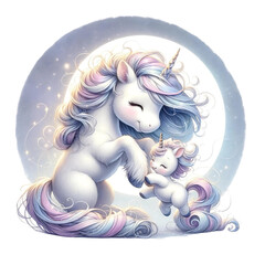 Playful Foal with Adoring Unicorn Mother
