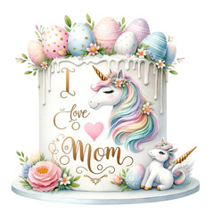 Fototapeta premium Mother's Day Unicorn Cake with Decorative Eggs 