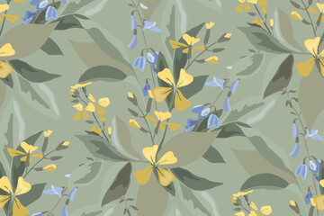 Vector floral seamless pattern with meadow flowers and herbs.