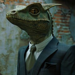 A basilisk in a deadly suited gaze reflecting the fatal mistakes in market speculation