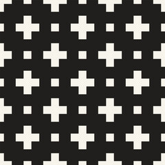 Vector seamless pattern. Repeating geometric elements. Stylish monochrome background design. - 755607874