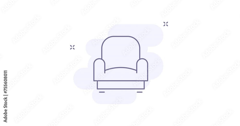 Poster arm chair 2d animated outline icon with alpha channel. arm chair line icon 4k video motion design gr