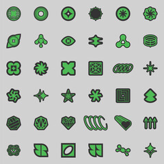 Retro futuristic elements for design. Big collection of abstract graphic geometric symbols and objects in y2k style. Templates for notes, posters, banners, stickers, business cards, logo.