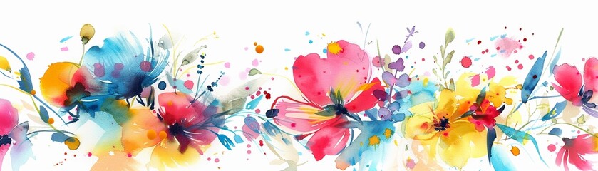 Watercolor floral symphony random notes - obrazy, fototapety, plakaty