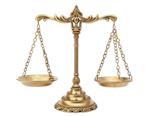 a close up of the golden justice scales.