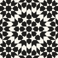 Vector seamless pattern. Repeating geometric elements. Stylish monochrome background design. - 755609283