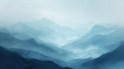 Soft blue layers of mountain silhouettes. - obrazy, fototapety, plakaty