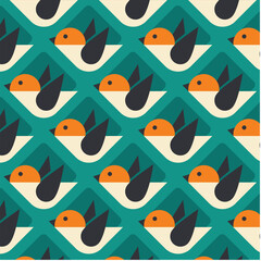 Geometrical Retro Birds Teal Wallpaper