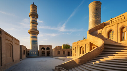 Poi Kalon mosque and minaret in Bukhara, Uzbekista. - obrazy, fototapety, plakaty