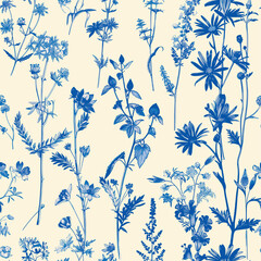 Toile De Jouy Vintage Floral Seamless Pattern Elegant Vector Graphics 19 - 755610083