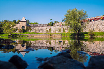 Naklejka na ściany i meble Castle and river. Vrbas river, Kastel fortress. Bosnia and Herzegovina. Ancient time.