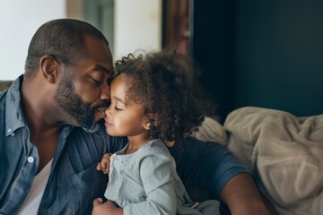Close-up of African American happy father and daughter looking at each other, Father's Day concept