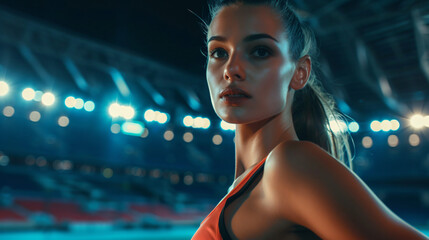 Portrait of a beautiful sportswoman in the stadium.