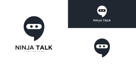 Combination of ninja head logo design and chat talk. Premium Vector © gibran fatih
