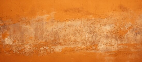 An orange plaster wall is shown in a state of disrepair, with large sections of peeling paint revealing the bare surface underneath. The paint is cracked and aged, adding a sense of neglect to the