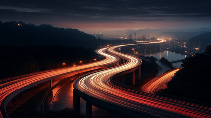 langzeitbelichtung lichtspuren einer autobahn in der nacht