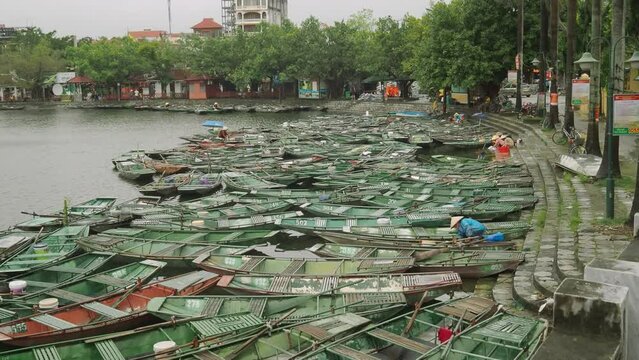 Boats in the village of Nin Binh in Vietnam