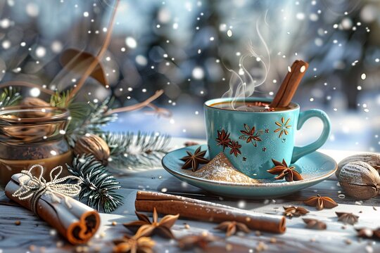 a cup of hot drink with cinnamon sticks and star anise