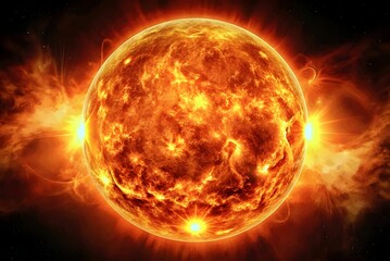 Fiery Sun with Solar Flares and Cosmic Background