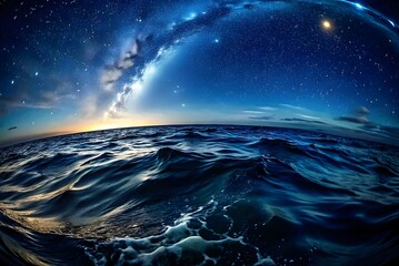 Starry Night Sky Over Ocean Waves