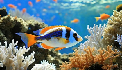 Naklejka na ściany i meble Vibrant Tropical Fish Swimming in Coral Reef