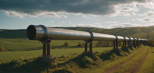 Liquefied natural gas pipelines overland through the natural landscape
