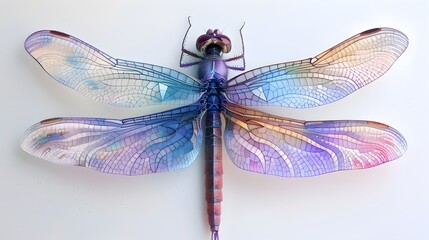 Iridescent Dragonfly in Flight Intricate Paper Cut Art with Vibrant Pastel Hues