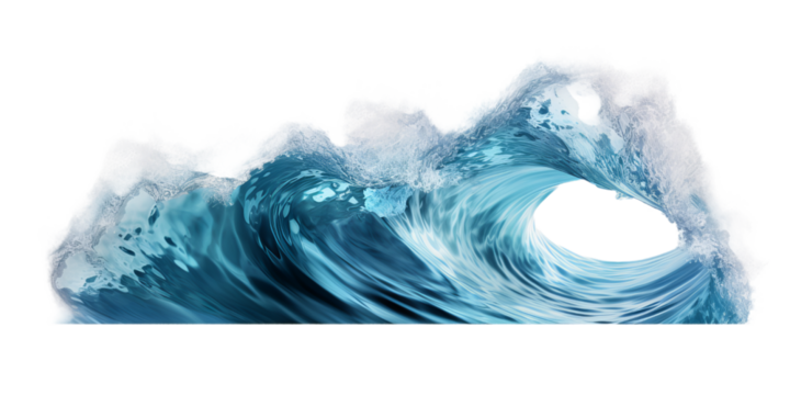Blue ocean waves isolated on transparent background