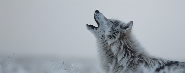 Majestic Wolf Howling in Winter Landscape Under Orange Night Sky
