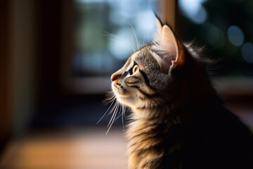 Naklejka premium Close-up side view of a kitten on a blurred background