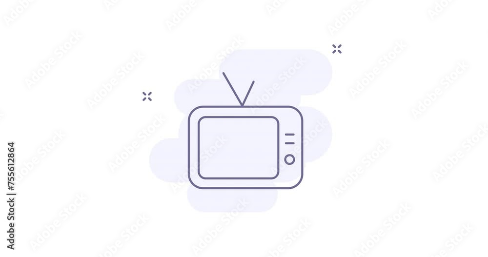 Poster tv set 2d animated outline icon with alpha channel. tv set line icon 4k video motion design graphics