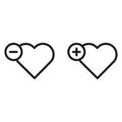 Heart add subtract symbol. Love emotion balance. Positive negative sentiment. Vector illustration. EPS 10.