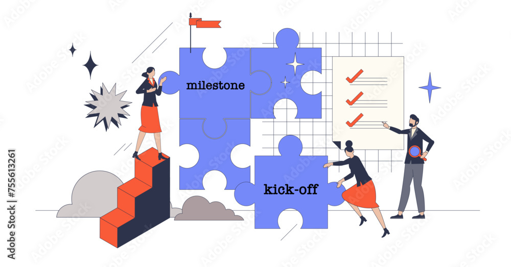 Aufkleber project planning with effective workflow management retro tiny person concept, transparent backgroun