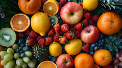 Assortment of colorful tropical fruits.
