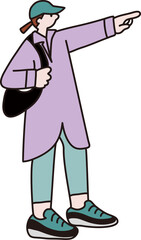 指をさす女性の線画ベクター