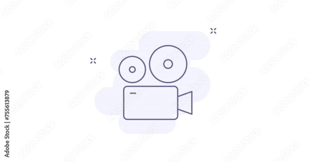 Poster video camera 2d animated outline icon with alpha channel. video camera line icon 4k video motion des