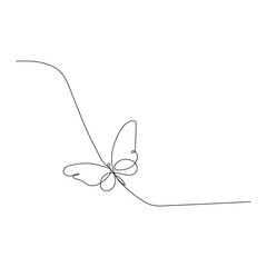 Continuous one line butterfly flying single line outline art drawing illustration