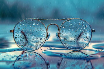 a pair of sunglasses with water droplets on them