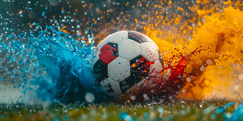 Dynamic Soccer Ball Impact with Colorful Splash